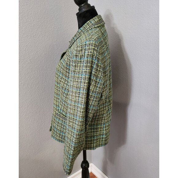 JM Collection Womens Tweed Button-Up Blazer Size 12 Green Blue Pockets Lined - Picture 6 of 9
